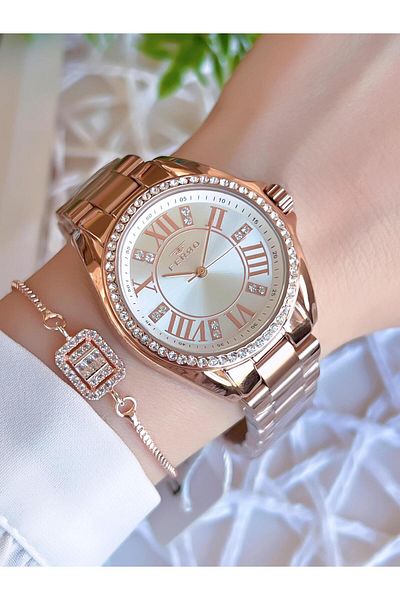 FERRO Rose/Gold Color Non-Tarnish Color-Toss 3 Atm Special Design Women's Wristwatch EFL51336C