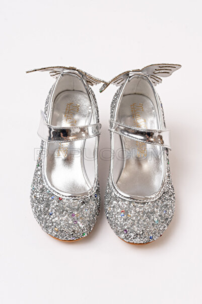 p papuccum ortopedi çocuk ayakkabıları Kız Çocuk Gümüş Kelebekli Topuklu Abiye Ayakkabı