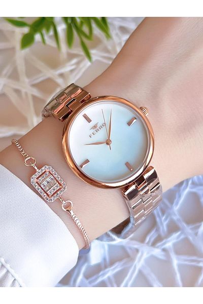 FERRO Rose/Gold Color Non-Tarnish Color-Toss 3 Atm Special Design Women's Wristwatch EFL21100C