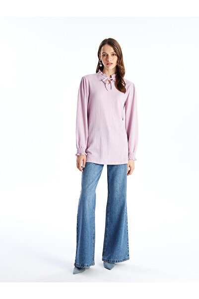 LC Waikiki Lcw šněrovací límec pevná dámská tunika s dlouhým rukávem