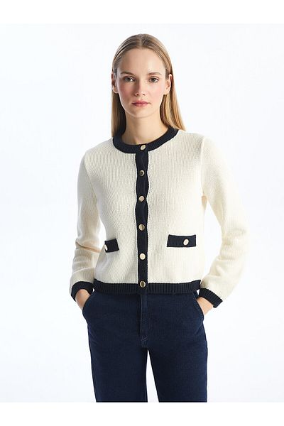 LC Waikiki Women's Knitwear Cardigan - Crew Neck, Solid Long Sleeve