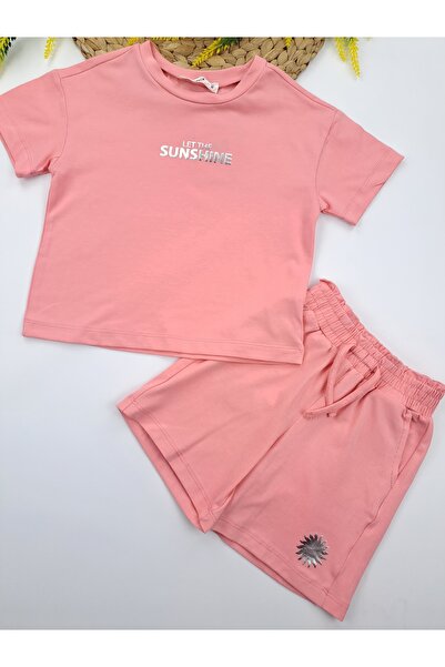 Comix Life Дівчачий оверсайз рожевий футболка шорти комплект з кишенями і при...