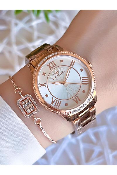 FERRO Rose/Gold Color Non-Tarnish Color-Toss 3 Atm Special Design Women's Wristwatch EFL21925C