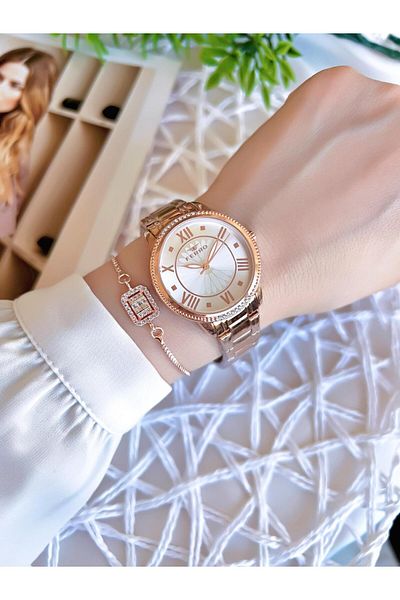 FERRO Rose/Gold Color Non-Tarnish Color-Toss 3 Atm Special Design Women's Wristwatch EFL21925C