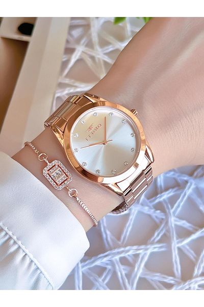 FERRO Rose/Gold Color Non-Tarnish Color-Toss 3 Atm Special Design Women's Wristwatch EFL21929C