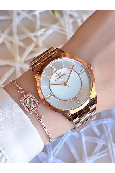 FERRO Rose/Gold Color Non-Tarnish Color-Toss 3 Atm Special Design Women's Wristwatch EFL21091C