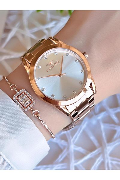 FERRO Rose/Gold Color Non-Tarnish Color-Toss 3 Atm Special Design Women's Wristwatch EFL21929C