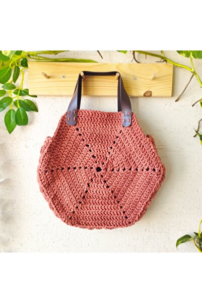 NeednStore Geantă de mână hexagonală maro pentru femei, realizată manual, ret...