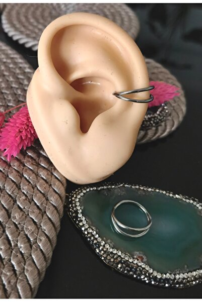 Bylin %100 Cerrahi Çelik Conch Için İkili Halka Piercing Küpe- Halka Çapı 12 Mm-1 Adet