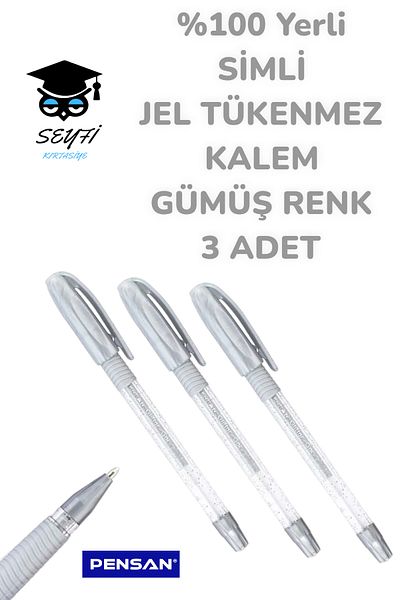 SEYFİKİRTASİYE 100% Domestic SIMPLE GEL BALL-PROOF PEN SILVER COLOR 3 PIECES PENSAN