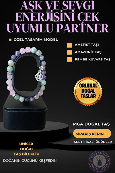 MGA DOĞAL TAŞ Aşk ve Sevgi Bilekliği Amazonit Taşı Pembe Kuvars Taşı Ametist ...