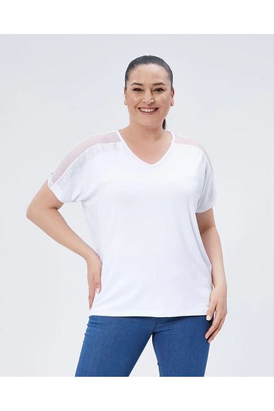 Esina Women's Viscose Blouse with Tulle and Jewelled Shoulder