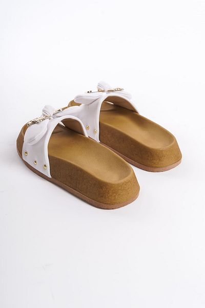 Joy Woman CARMEN Thick and Orthopedic Sole Satin Women's Slippers with Teddy Bear KT White