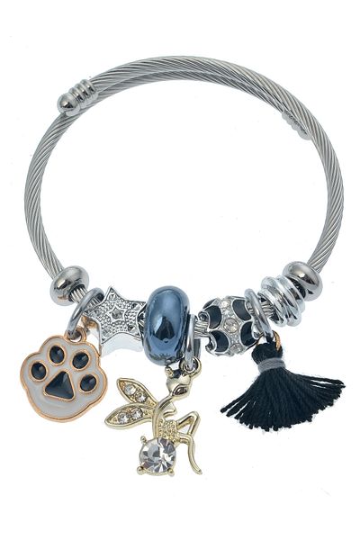 Pelin Aksesuar Black Winged Girl Paw Figured Charm Bracelet