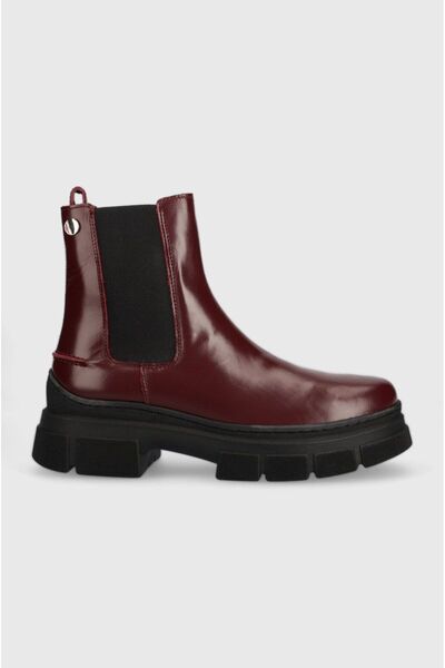 Tommy Hilfiger preppy outdoor low boot kadın bordo  deri bot FW0FW06649