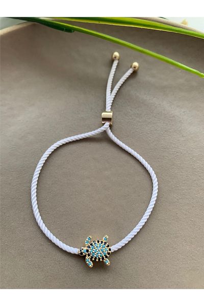 Pelin Aksesuar White String Zircon Stone Turtle Bracelet