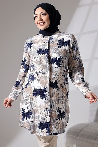 TUTveAL Collection تونيك فيسكوز منقوش بأزرار، تونيك قطني فوق الركبة