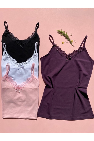 LEYNA BUTİK Tricot de corp pentru femei (NEGRU-ALB-DAMSON-ROZ) pachet de 4 cu...