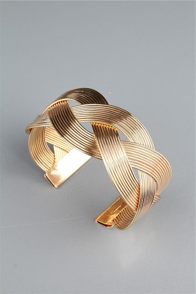 Pelin Aksesuar Gold Plain Braided Cuff Bracelet