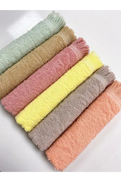 by ballı biocotton Biocotton Tasseled Jacquard Kitchen/Bathroom Hand Towel Set of 6 100% Cotton 30x50 Size