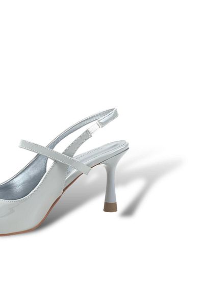 bescobel Olvan Silver Patent Leather Women's Thin Heel Sandals - 7 Cm Heel 608