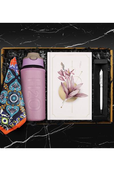 Apollon Gift 500 ML Deri Kılıflı Cam Matara & Tasarım Defter & Touch Pen Kale...