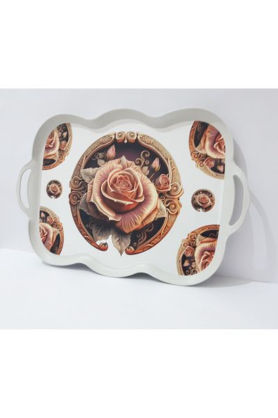 renkli çiçekler Tea Tray Oval Edged Rectangular Patterned Plastic Tea Tray 38x29 CM