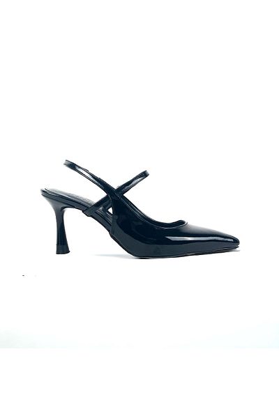 bescobel Olvan Black Patent Leather Thin Heeled Sandals - 7 Cm Heel 608