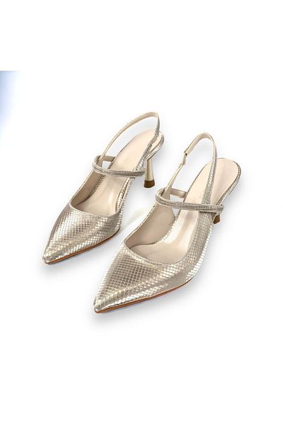 bescobel Olvan Gold Mother of Pearl Women's Thin Heel Sandals - 7 Cm Heel 608