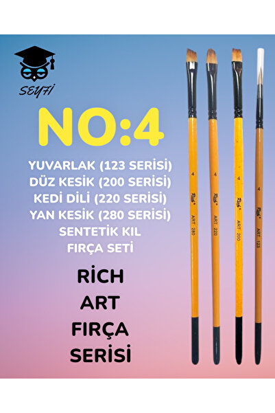 SEYFİKİRTASİYE NO:4 YUVARLAK (123 SERİ) DÜZ KESİK (200 SERİ) KEDİ DİLİ (220 SERİ) YAN KESİK (280 SERİ) FIRÇA SETİ