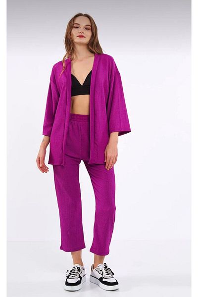 PLA STORE Purple Kimono Top and Bottom Set