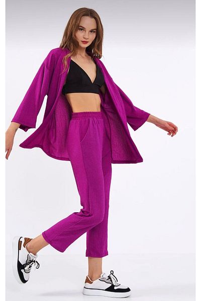 PLA STORE Purple Kimono Top and Bottom Set