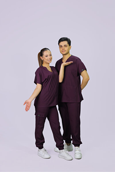 HGM Collection Unisex Mürdüm Jogger Doktor Hemşire Forması Medikal Forma Cerr...