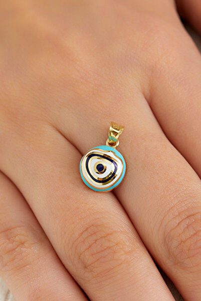 MİLET KUYUMCULUK 14 Ayar Altın Nazarlıklı Mineli Göz Kolye Ucu