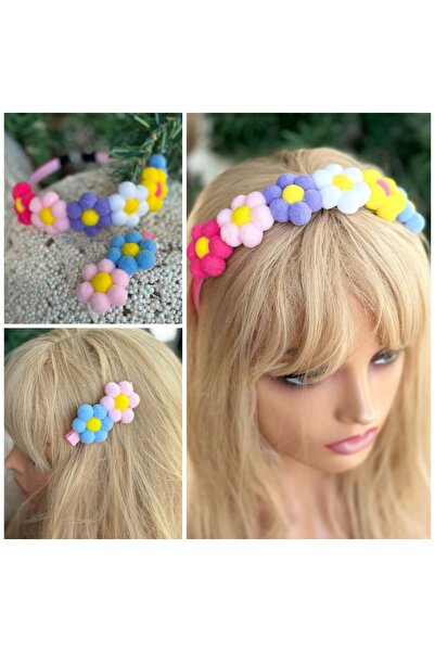 QUEEN AKSESUAR Curcubeu colorat - Set de agrafe pentru păr cu mini pompon și ...