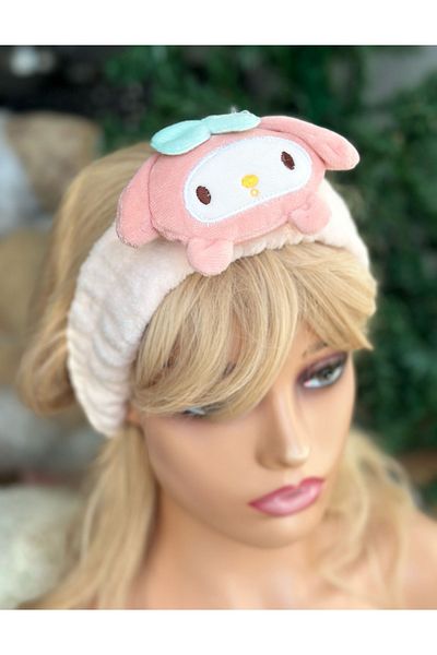 QUEEN AKSESUAR Hello Kitty Kuromi Plush Toy - Pink Makeup Bandana and Headband for Baby, Child, Woman