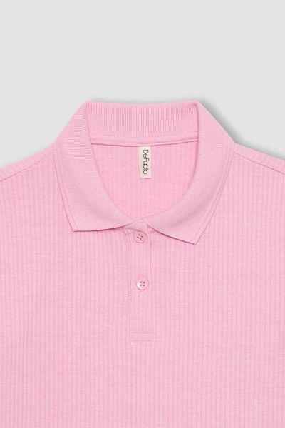 DeFacto Girl's Slim Fit Polo Collar Basic Ribbed Camisole Short Sleeve Polo T-Shirt Z7794a624sm