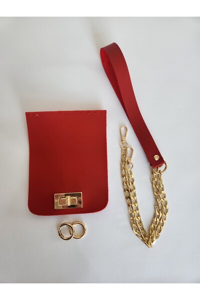 FERİHA HOBİ AKSESUAR Leather Knitted Bag Cover and Hanger Kit (Cover 12*16 cm) Includes 2 Rings