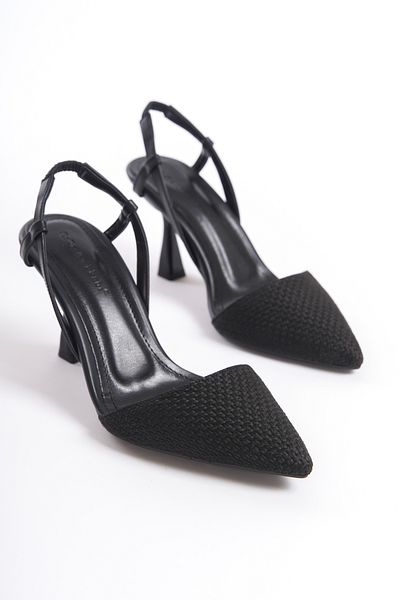 ZİESCE Women's Black Straw Open-Back Heeled STILETTO SHOES