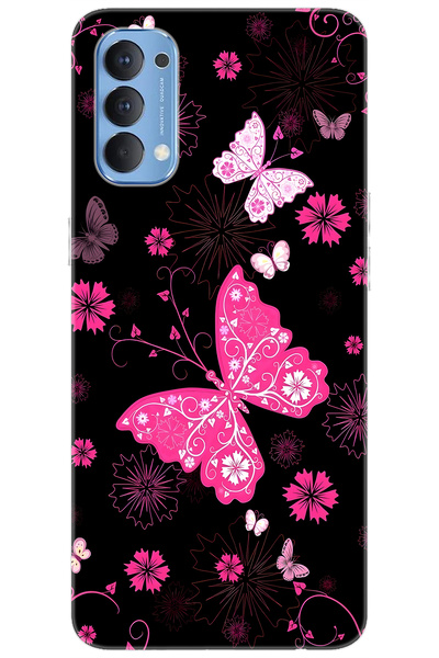 OPPO Reno 4 (CPH2113) Uyumlu Kılıf Desen Baskılı Silikon Kelebekler STK:723 C...