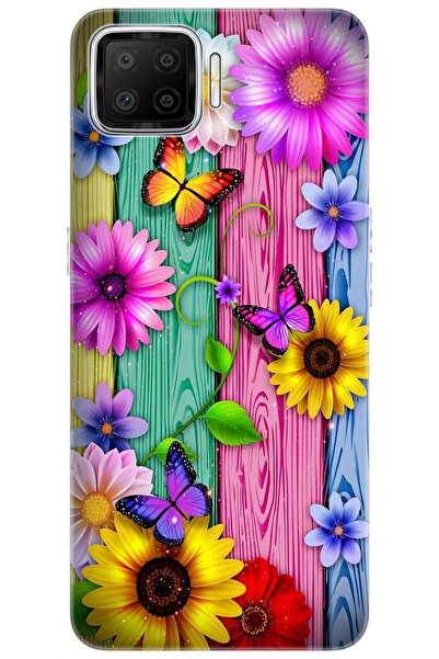 OPPO A73 (CPH2095) Uyumlu Kılıf Desen Baskılı Silikon Renkli Papatya ve Keleb...
