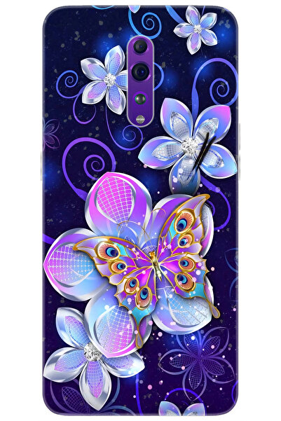 OPPO Reno Z (CPH1979) Uyumlu Kılıf Desen Baskılı Silikon Kelebek ve Çiçekler ...