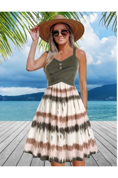 Modaadresiniz Γυναικείο φόρεμα μονόχρωμο με αμάνικο λουράκι με τύπωμα