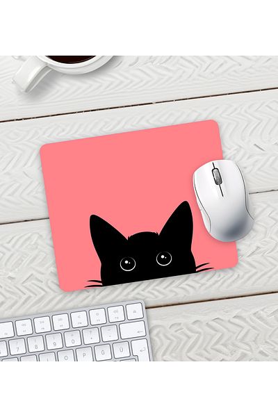 vegahediye v vega Cat Printed Light Red Mouse Pad - 23x19cm Non-Slip Base, Mouse Pad