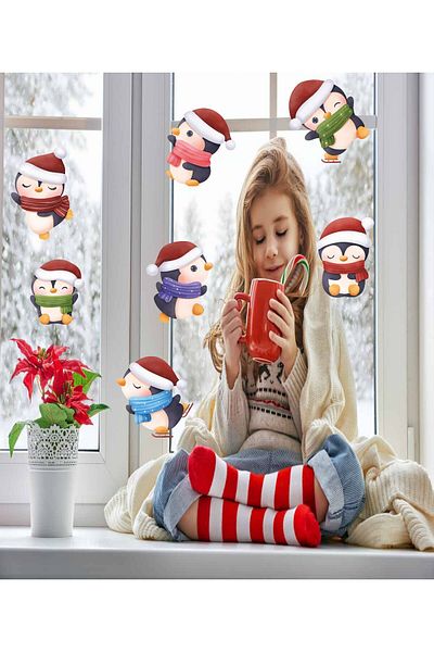 MAARS Cute Penguins Christmas Sticker Set Glass Wall Decoration