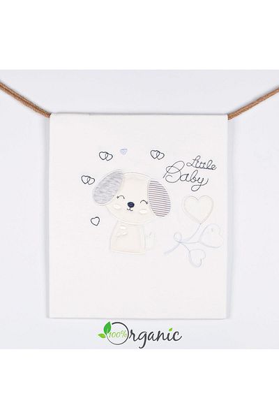 Miniel Unisex Baby Love Dog Embroidered 90x80 Cm Double Layer Cotton Combed Baby Blanket - Ecru