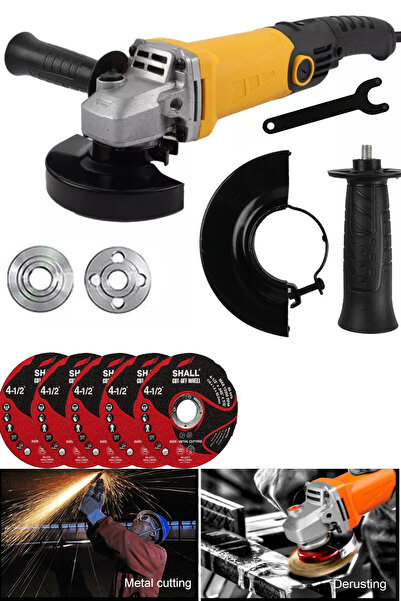 MOONSHOP Germany Bakır Sargılı 4500 W 115 Mm Devir Ayarlı Spiral Avuç Içi Kesme Ve Taşlama Makinası