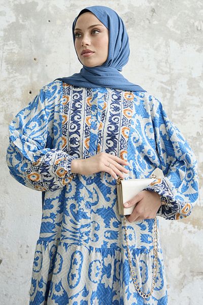 InStyle Motívum virágmintás viszkóz ruha - kék