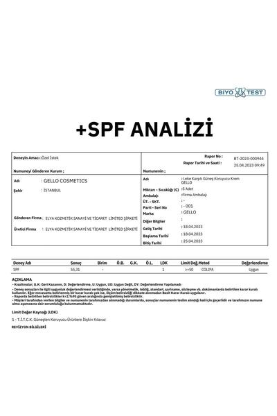 GELLO Leke Karşıtı Yüksek Korumalı Güneş Kremi 50 Spf /50ml