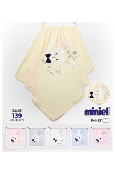 Miniel Unisex Baby Rabbit Embroidered 90x80 Cm Double Layer Cotton Combed Baby Blanket - ECRU